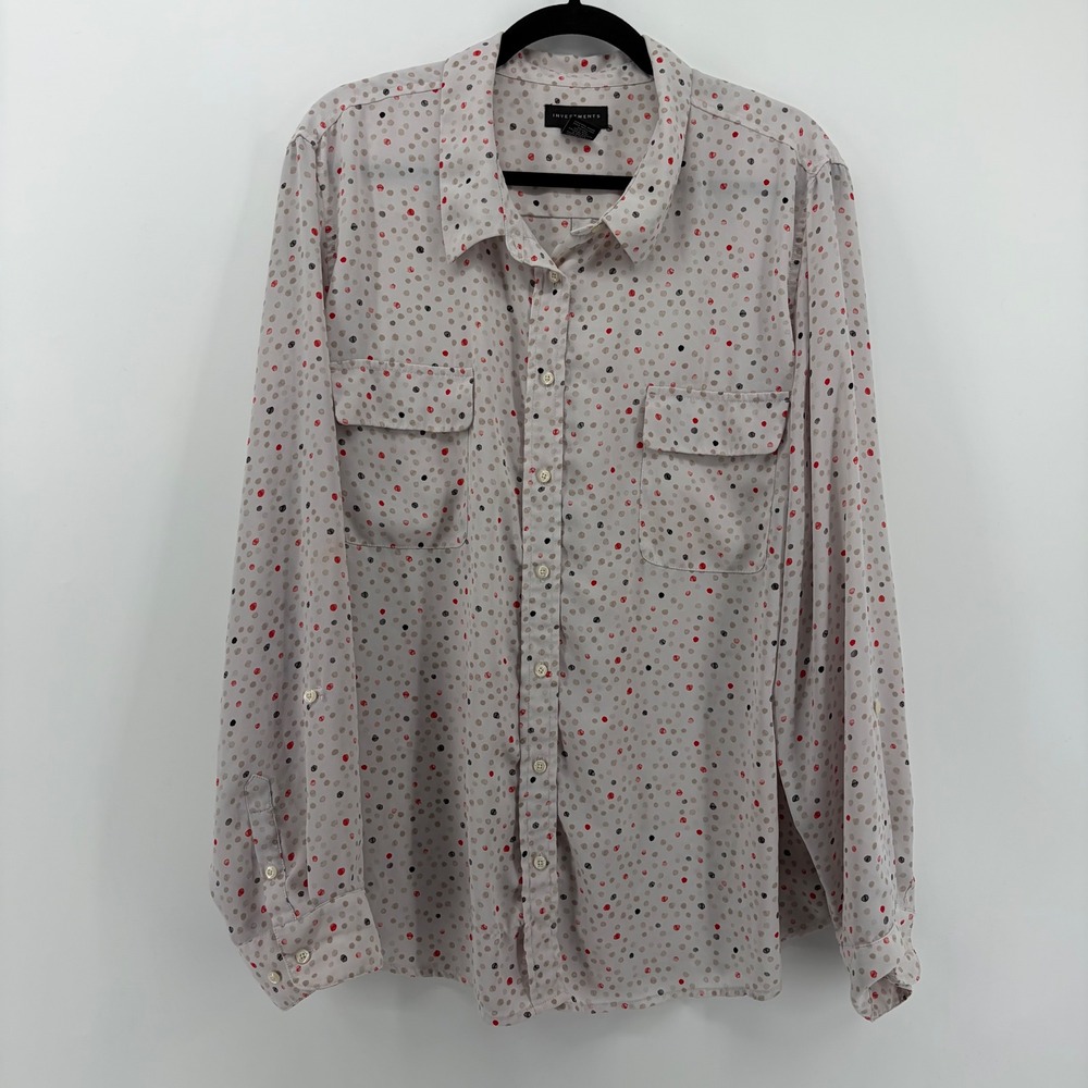 Investments II Women 2X Button Down Shirt Long Sleeve Multicolor Polka Dot Print
